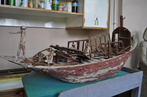 Damaged Middle Kingdom wooden boat model. (PHOTO: Stephanie Sakoutis)